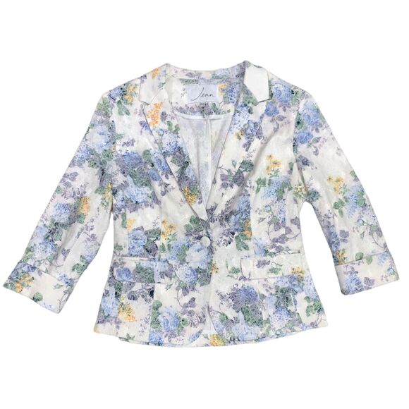 Lucy Paris Womens Tailored Blazer Suit Jacket Pastel Floral Print Blue Medium - Picture 2 of 11